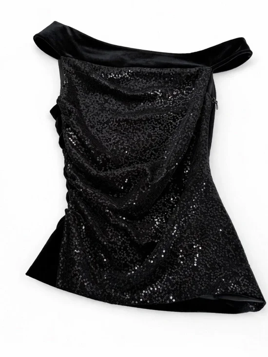 Emporio Armani | Black Sequin Off-Shoulder Blouse | Size 40 - Picture 1 of 6